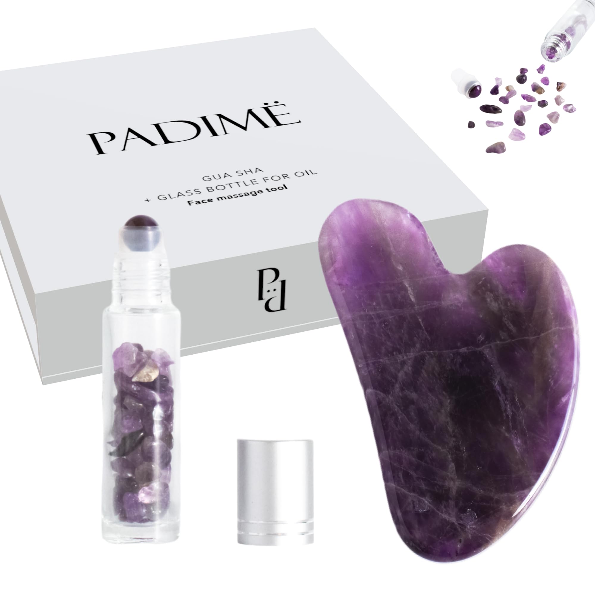 Premium 2-in-1 Amethyst Gua Sha & Glass Serum Bottle Set - Face & Body Massage Tools for Skincare & Relaxation | Luxury Gift Box for Women, Mothers Day Present | Perfect for Home Spa, Self-Care & Beauty Routine