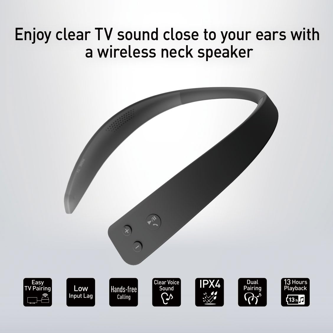 Panasonic WN10 Wireless Wearable Neck Speaker - Bluetooth 5.0, Dual Device Connection, Built-in Mic for Hands-Free Calls, IPX4 Splashproof - Perfect for TV Watching, Gaming, and Outdoor Activities (SC-WN10PP-K)