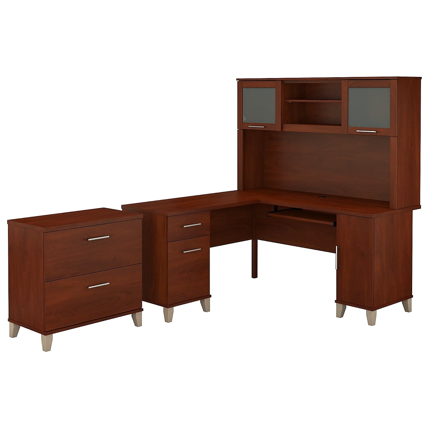 Bush Furniture Somerset L-Shaped Desk with Hutch & Lateral File Cabinet - Home Office Desk for Small Spaces, Workstation with Storage & Organization
