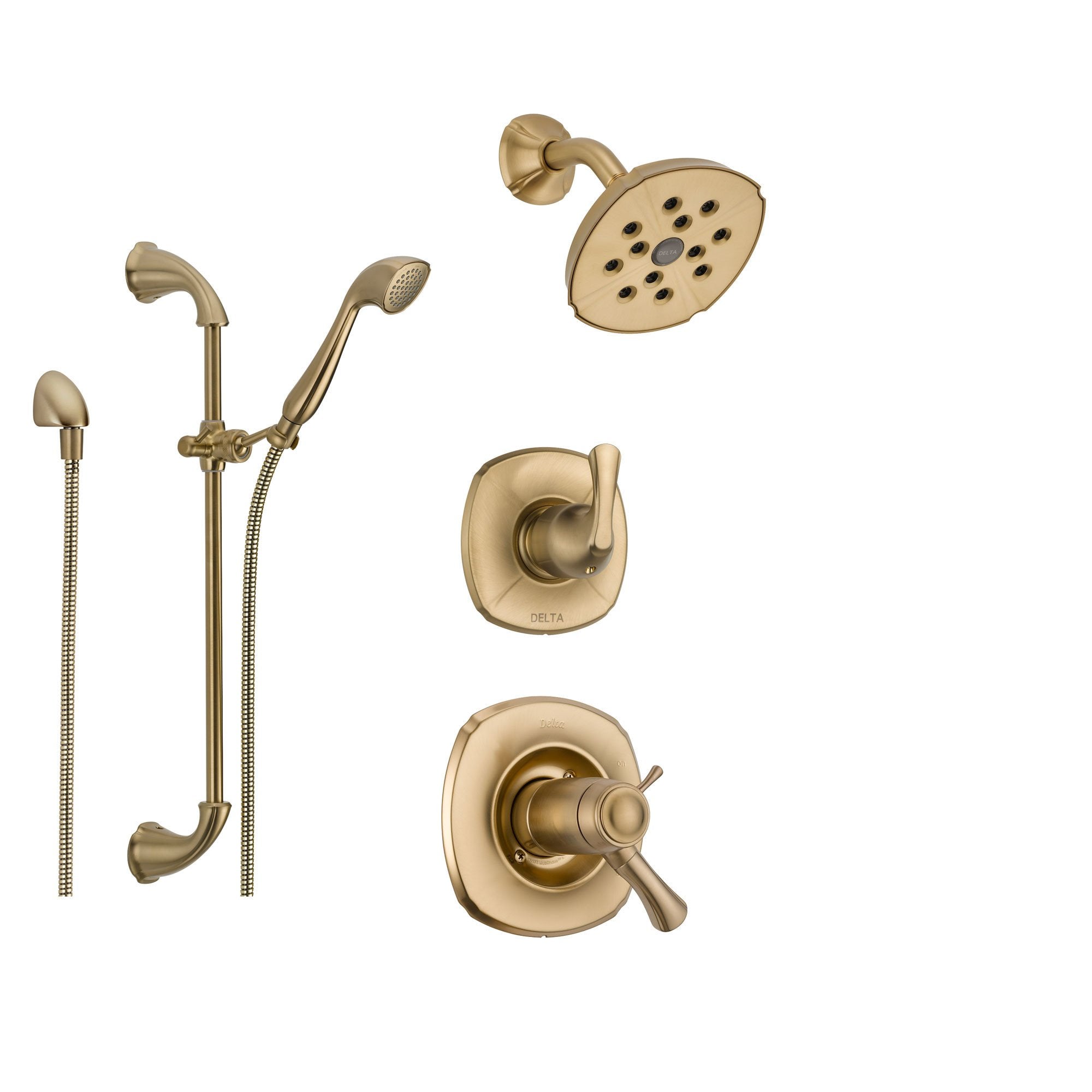 Delta Addison Champagne Bronze Thermostatic Shower System with 3-Setting Diverter, Showerhead & Handheld Spray - SS17T9283CZ - Perfect for Luxurious Bathroom Upgrades and Spa-Like Shower Experiences