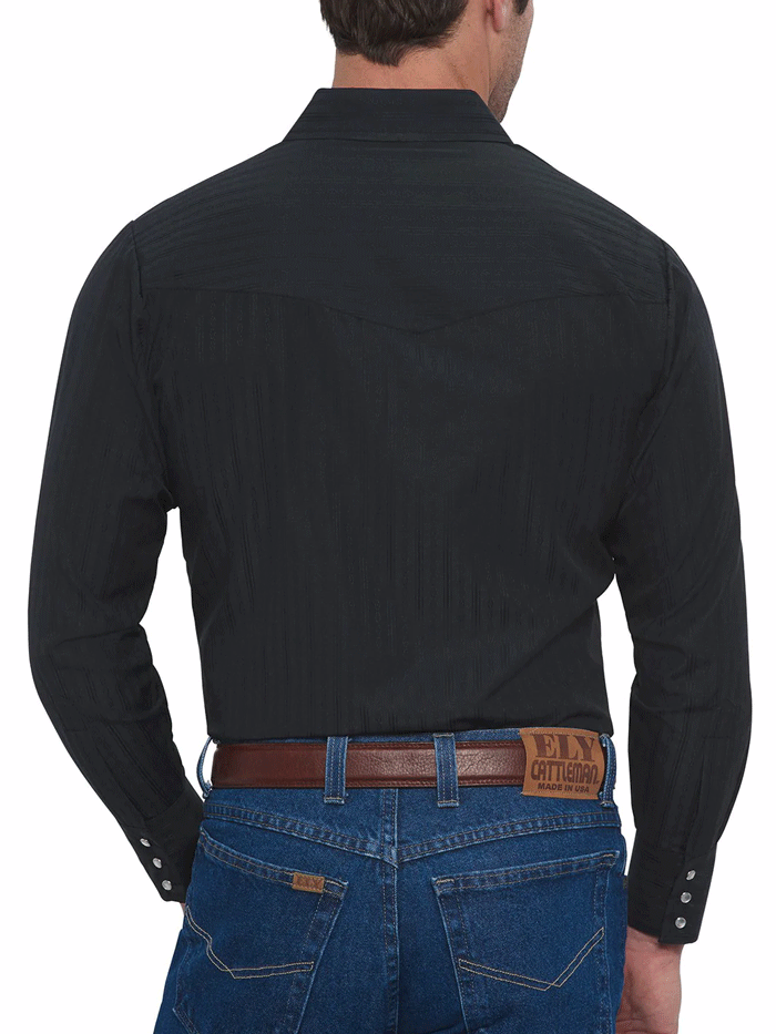 Ely Cattleman 15201934 89 Men's Long Sleeve Western Shirt - Black Tone-on-Tone Design for Rodeo, Country Music Events & Casual Wear