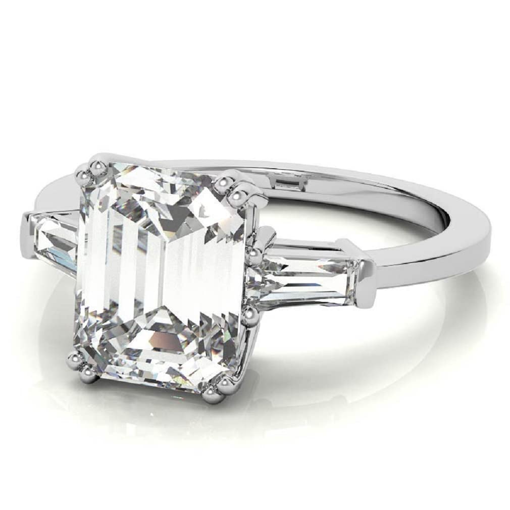 10K Solid White Gold Handmade Engagement Ring - 1.0 CT Emerald Cut Moissanite Diamond Solitaire Wedding Band for Women - Perfect for Proposals, Anniversaries & Bridal Jewelry Gifts
