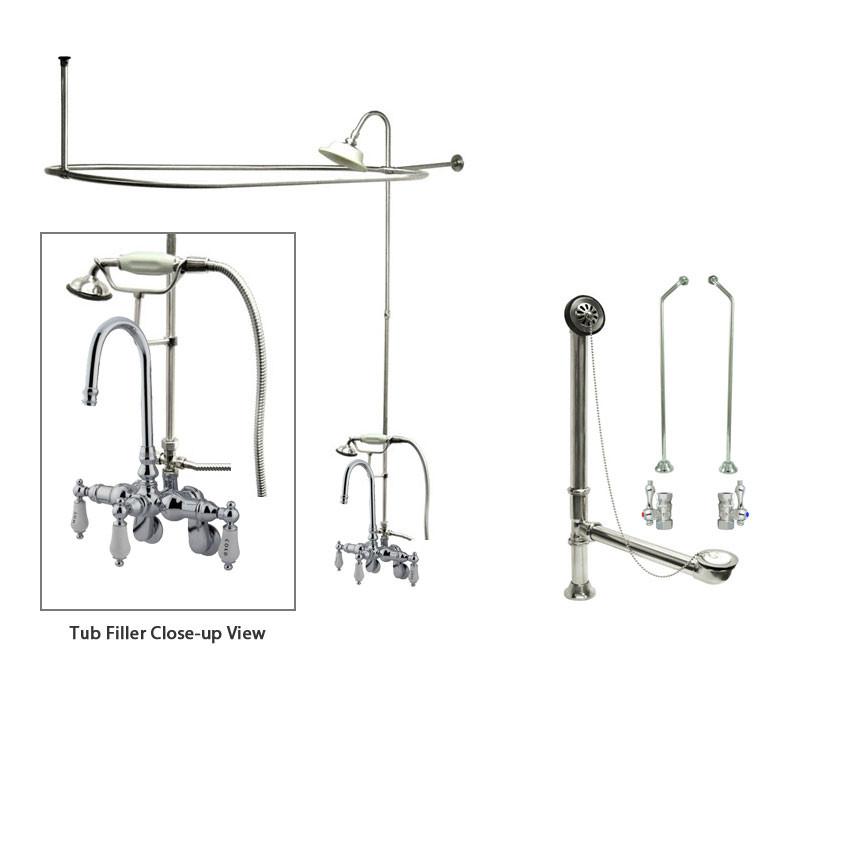 Vintage Chrome Clawfoot Tub Faucet with Shower Kit & Enclosure Curtain Rod - 304T1CTS - Perfect for Bathroom Remodeling & Classic Style Homes