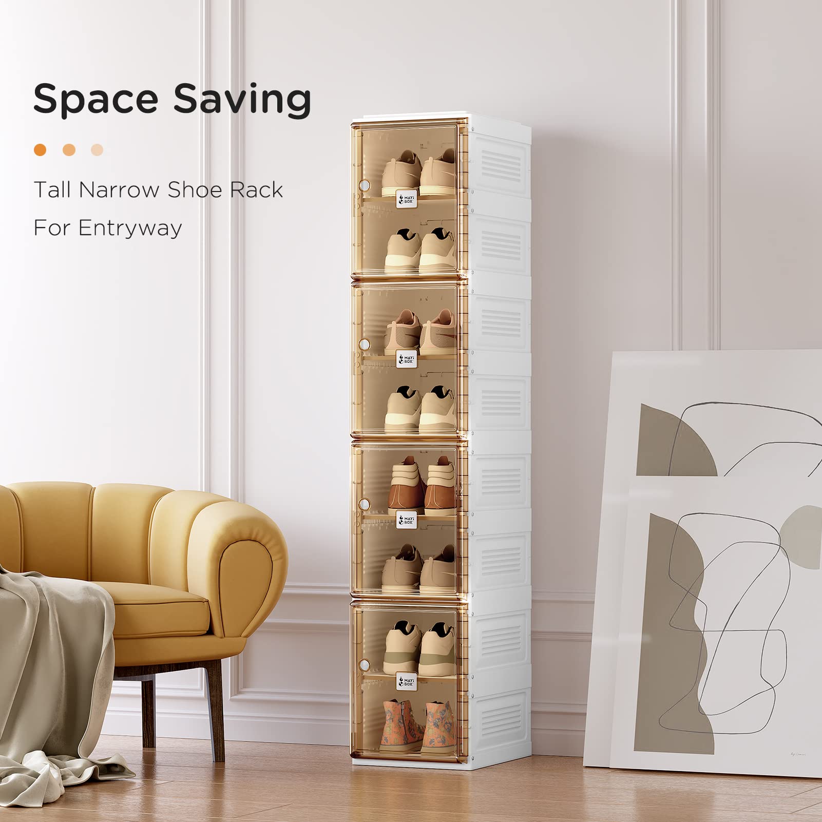 Portable Folding Shoe Organizer with Magnetic Clear Door - 8-Tier Storage Box for Sneakers & Shoes | Space-Saving Closet Solution for Bedroom, Entryway & Dorm Organization