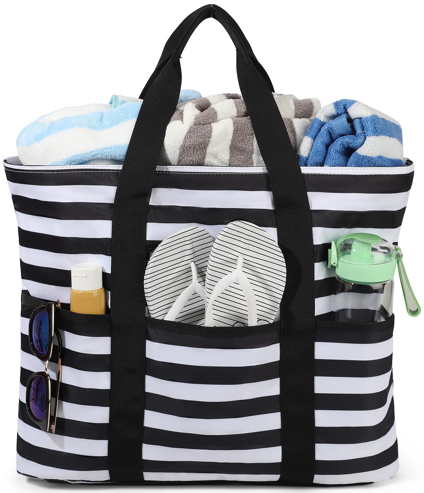 Large Waterproof Beach Tote Bag for Women - Sandproof Zippered Pool Bag, Travel & Gym Tote - Perfect for Beach Vacations, Swimming, Yoga & Shopping