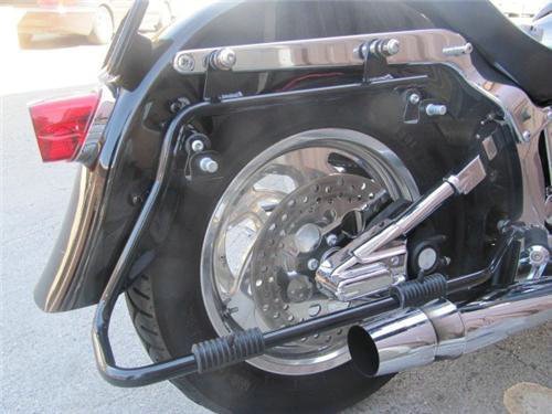 XFMT Gloss Black Hard Saddlebags Trunk with Lockable Lid & Key + Conversion Mounting Brackets for Harley Davidson Softail Motorcycles (1994-2013) - Perfect for Touring, Storage & Long-Distance Riding