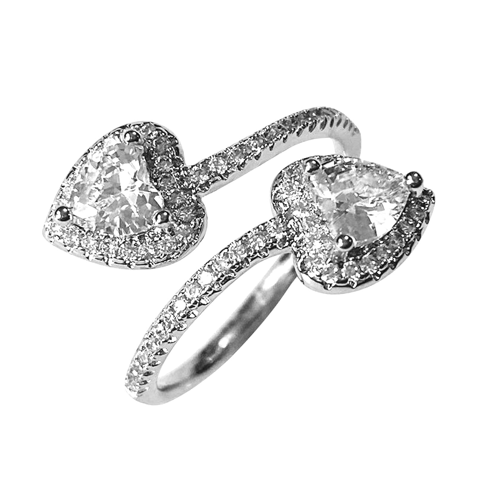 Trendy Double Heart Zirconia Stacking Rings for Women - Vintage Style Jewelry Gift for Her (Perfect for Valentine's Day, Anniversary, Birthday & Everyday Wear)