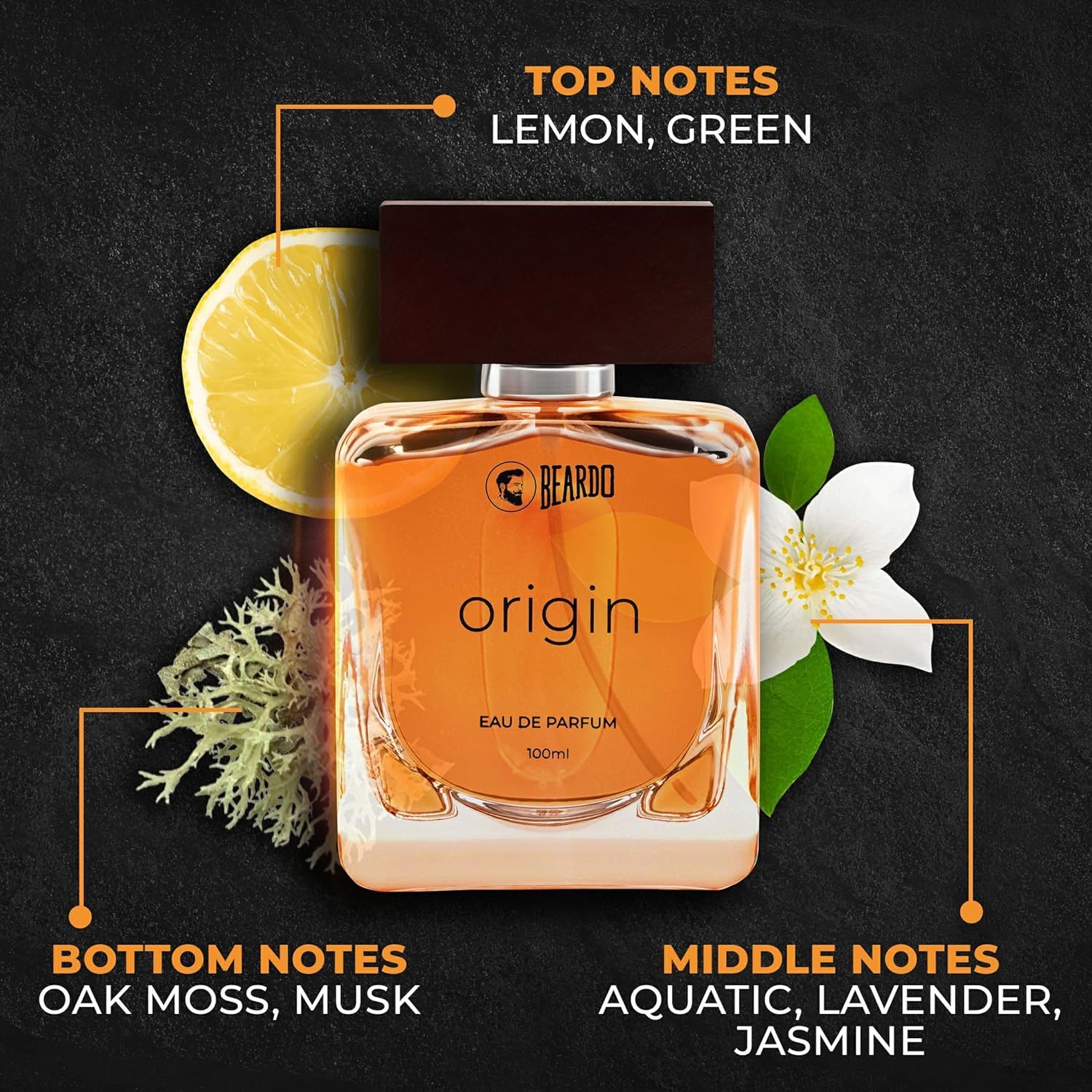 Beardos ORIGIN Eau de Parfum for Men - 100ml | Long Lasting Musky & Aquatic Cologne | Date Night & Special Occasion Fragrance | Ideal Gift for Him | Perfect for Work, Evening Events & Romantic Outings