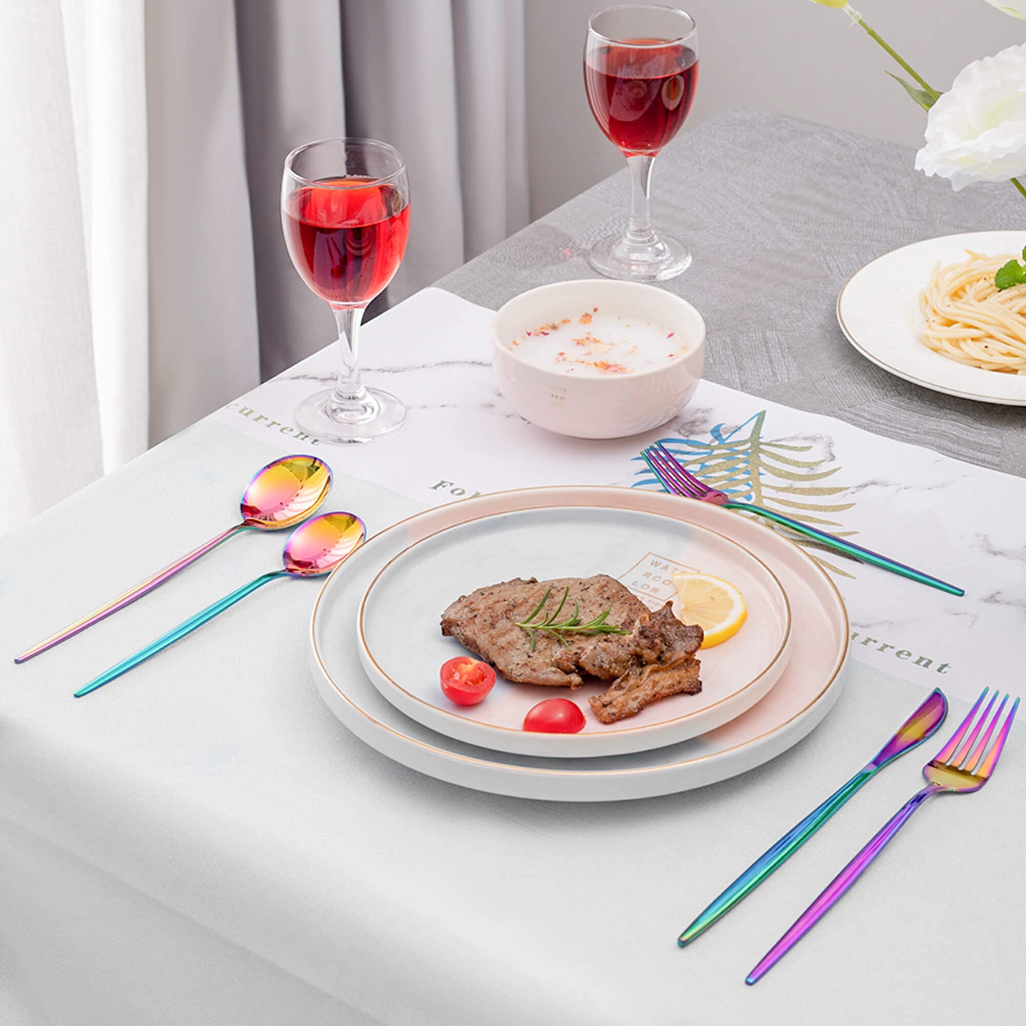 20-Piece Rainbow Stainless Steel Flatware Set - Forks, Spoons & Knives for 4 - Elegant Cutlery Set for Home & Restaurant Use - Dishwasher Safe - Perfect for Dinner Parties, Weddings & Everyday Dining