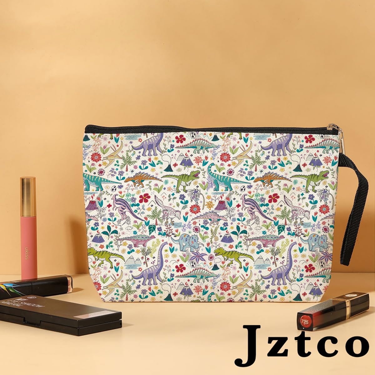 Dinosaur Makeup Bag for Women - Waterproof Cosmetic Organizer Pouch for Toiletries, Travel, School & Work - Cute Dinosaur Gifts for Bestie, Daughter, Coworker, Student - Christmas & Birthday Present Ideas