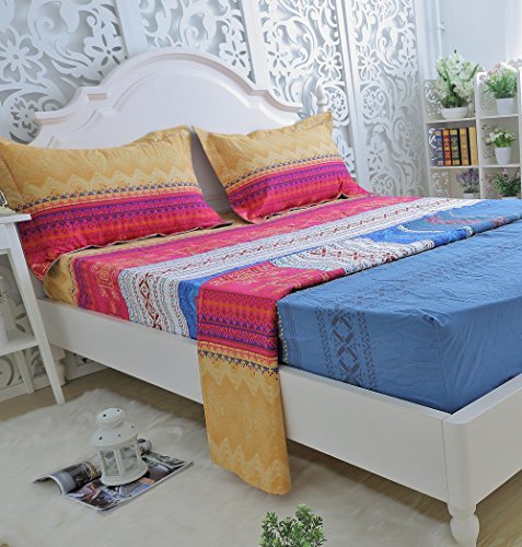 FADFAY 100% Cotton Bohemian Bed Sheet Set 4-Piece King Size - Soft & Breathable Boho Chic Bedding for Master Bedroom, Guest Room or Dorm