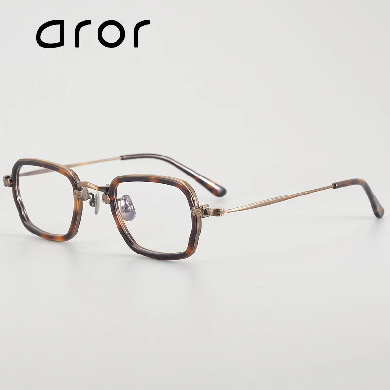 Aror Unisex Full Rim Polygon Square Acetate Titanium Eyeglasses Frame - Lightweight Durable Glasses for Men & Women - Perfect for Reading, Working & Fashion Accessories (Model 195198)