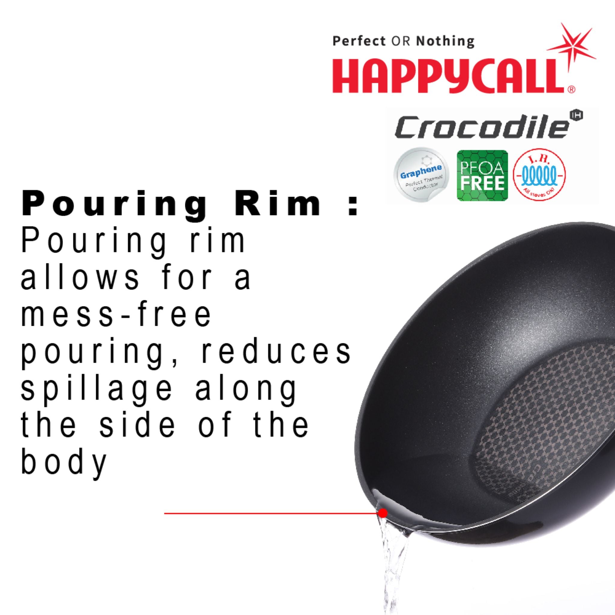 Happycall Crocodile 24cm Graphene Non-Stick Wok Pan - Induction Compatible Carbon Steel Cookware (HEA 3001 0640) for Stir-Frying, Deep Frying & Asian Cooking