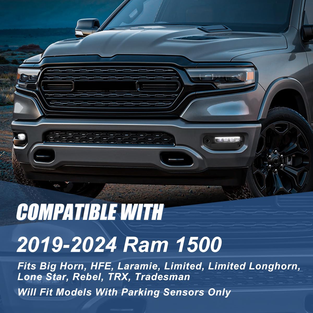 Auto Dynasty Full LED Light Bar Front Bumper Driving Fog Lights with Switch & Bezels for Ram 1500 2019-2024 - Driver & Passenger Side Clear Lens - Off-Road & Night Driving Enhancement