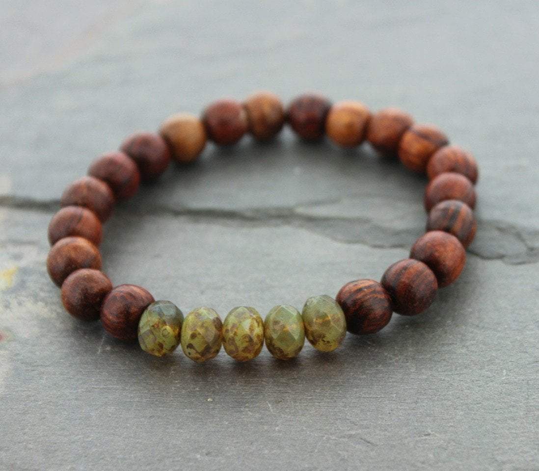 Handmade Amber Czech & Wood Bead Bracelet for Women - Boho Chic Jewelry for Everyday Wear, Gifts & Special Occasions