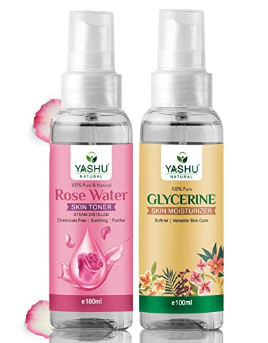 YASHU Pure Organic Rose Water Skin Toner - Unscented Glycerin for Glowing Skin, Detan & Brightening | Steam Distilled Rose Hydrosol for Oil Control & Dry Skin Care | Perfect for Daily Facial Routine, Spa Treatments & Natural Skincare Regimen