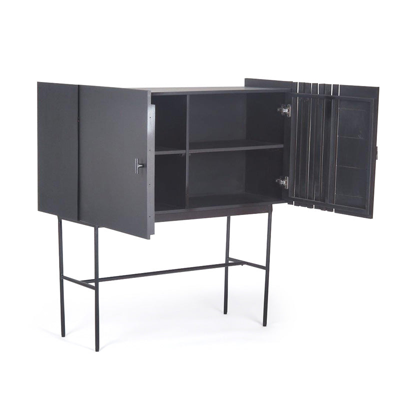 SHANTI 120cm Tall Sideboard - Solid Acacia Wood Cabinet with Black Finish | Perfect for Dining Room Storage, Living Room Organization & Entryway Decor
