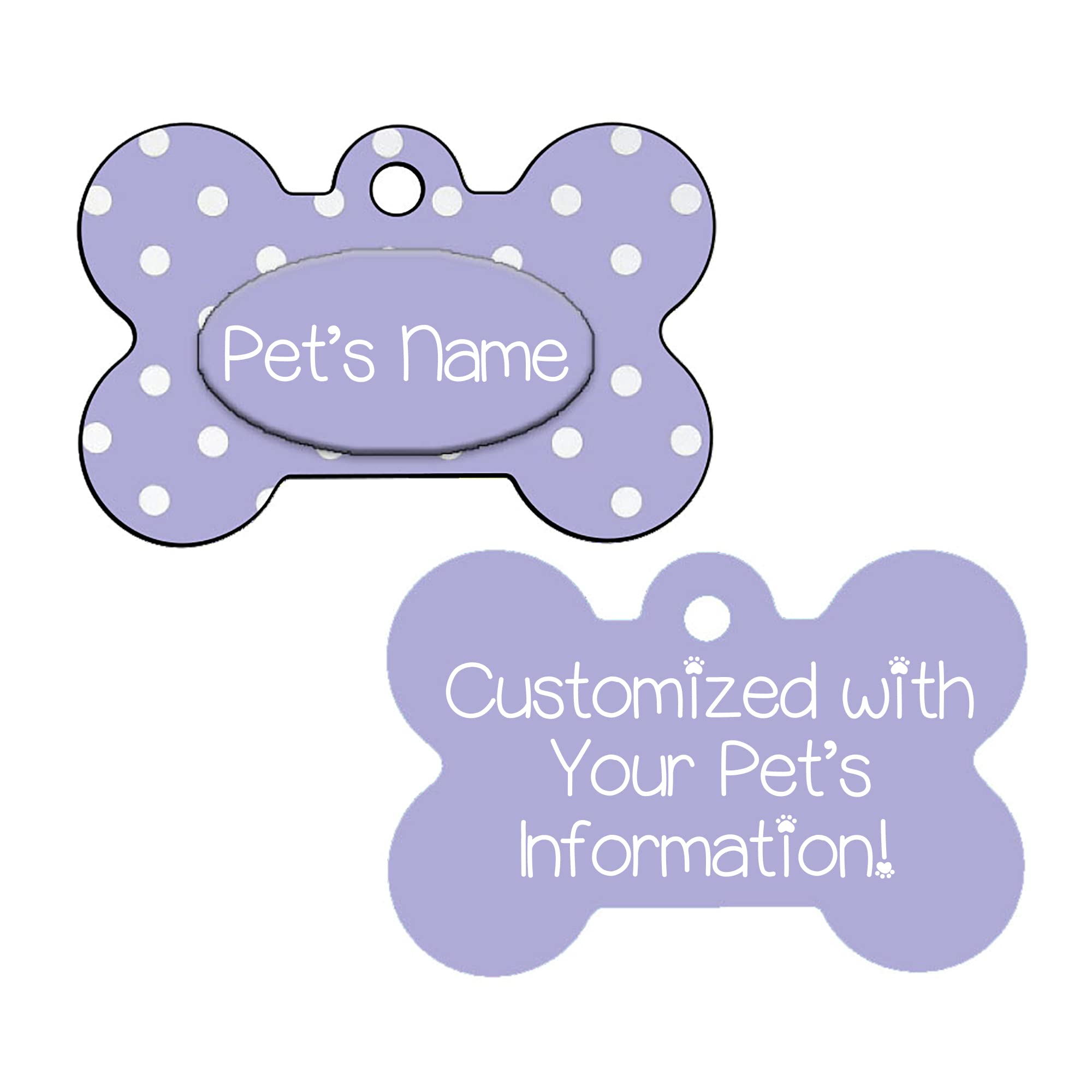 Personalized Polka Dot Dog ID Tags - Custom Engraved Pet Name & Phone Number - Double-Sided Purple Pet Collar Tag for Dogs & Cats - Perfect for Pet Safety & Daily Walks