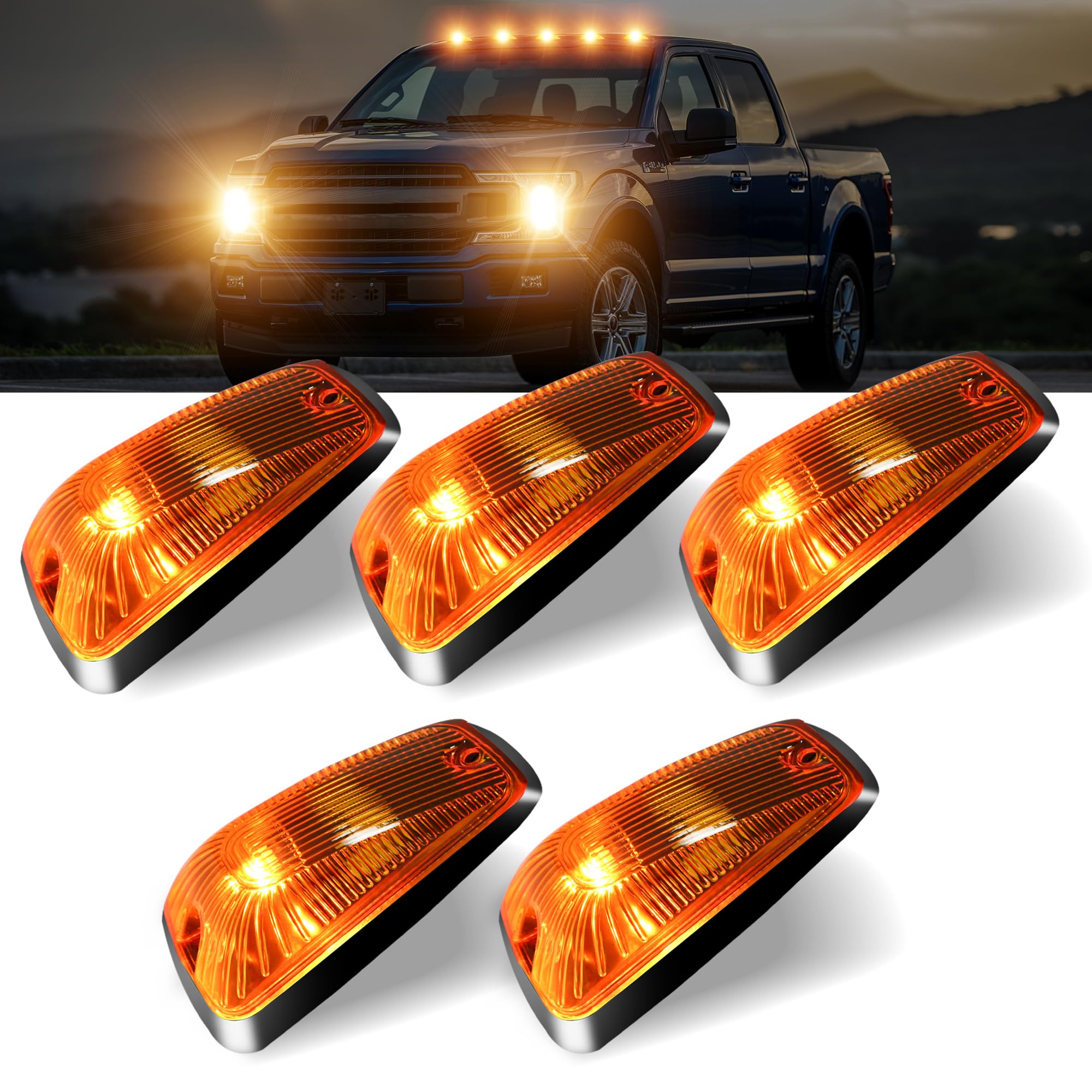 FOUFLY Amber LED Roof Cab Marker Lights 12V, Clearance Running Lights for Ford F250 F450 F550 Super Duty Pickup Trucks 1999-2016 - Durable Off-Road Lighting for Night Driving & Work Trucks