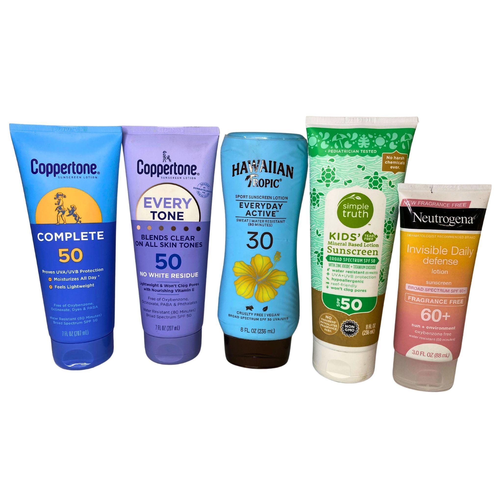 Neutrogena, Coppertone, Hawaiian Tropic & Simple Truth Sunscreen Lotion Mix - 36 Piece Variety Pack for Beach, Pool & Outdoor Activities