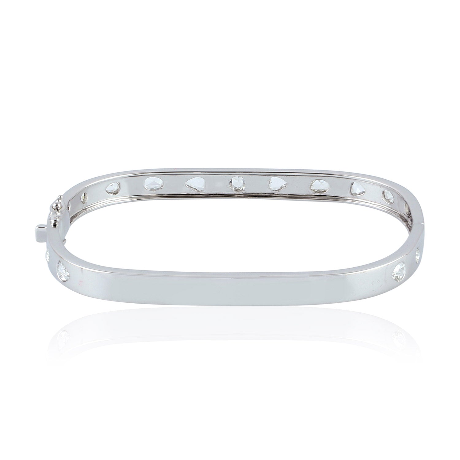 18K White Gold Bezel Set Uncut/Rose Cut Diamond Wedding Bangle - Elegant Bridal Jewelry for Engagement, Anniversary & Special Occasions