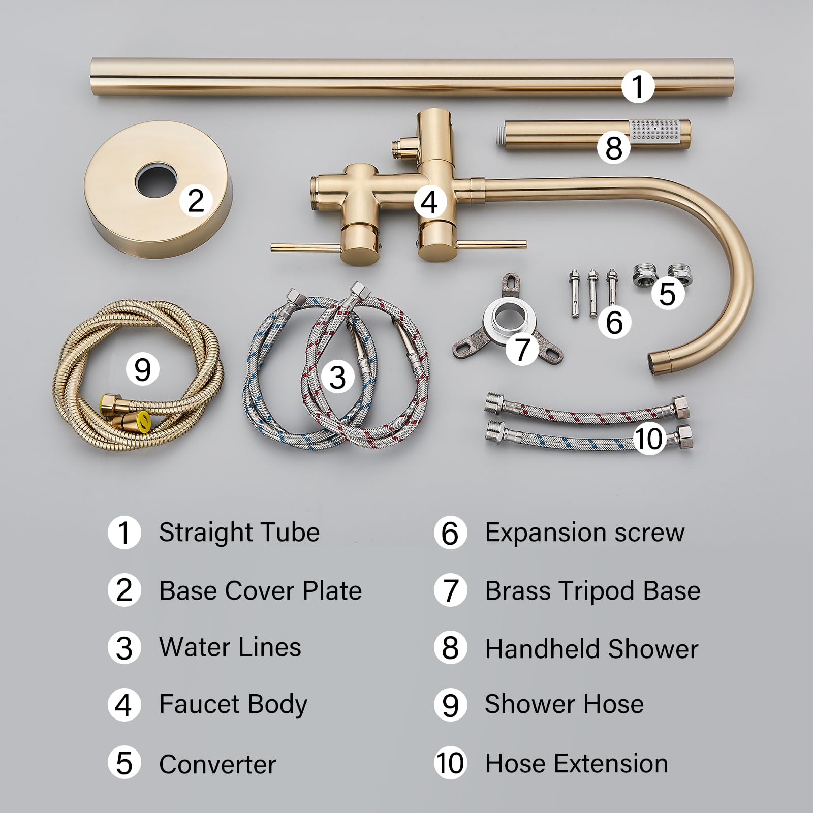 YAGATAP Freestanding Bathtub Faucet - Floor Mount Tub Filler with Handheld Shower Mixer - Brushed Gold Finish - High Flow Waterfall Spout - Perfect for Modern Bathroom & Spa Relaxation