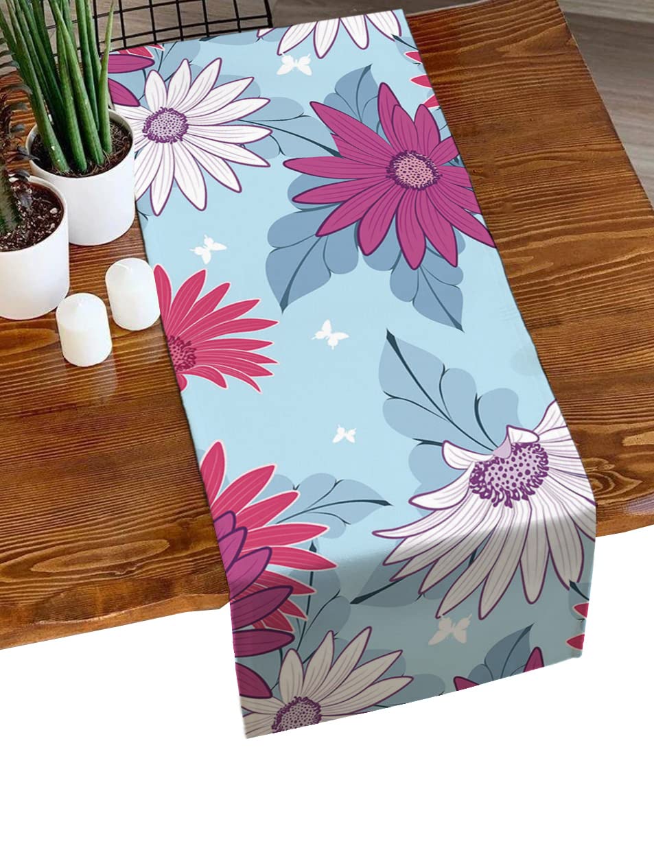 36 Inch Small Table Runner - Colorful Floral Butterfly Blue Design for Coffee, Dresser, Kitchen & Party Table Decorations | Perfect for Dining, Home Decor & Special Events