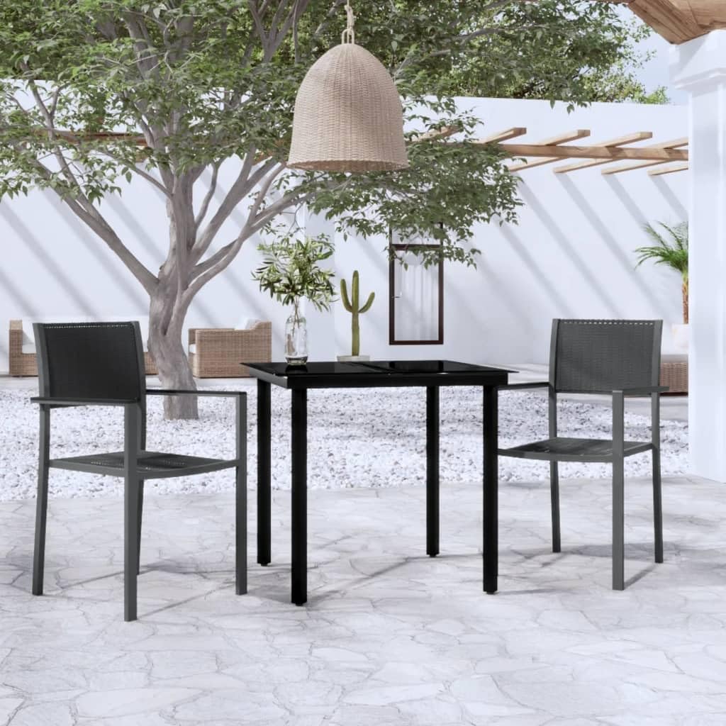 vidaXL 3-Piece Patio Dining Set for 2 - Outdoor Garden Table & Chairs for Backyard, Balcony - Black | Perfect for Small Spaces & Al Fresco Dining