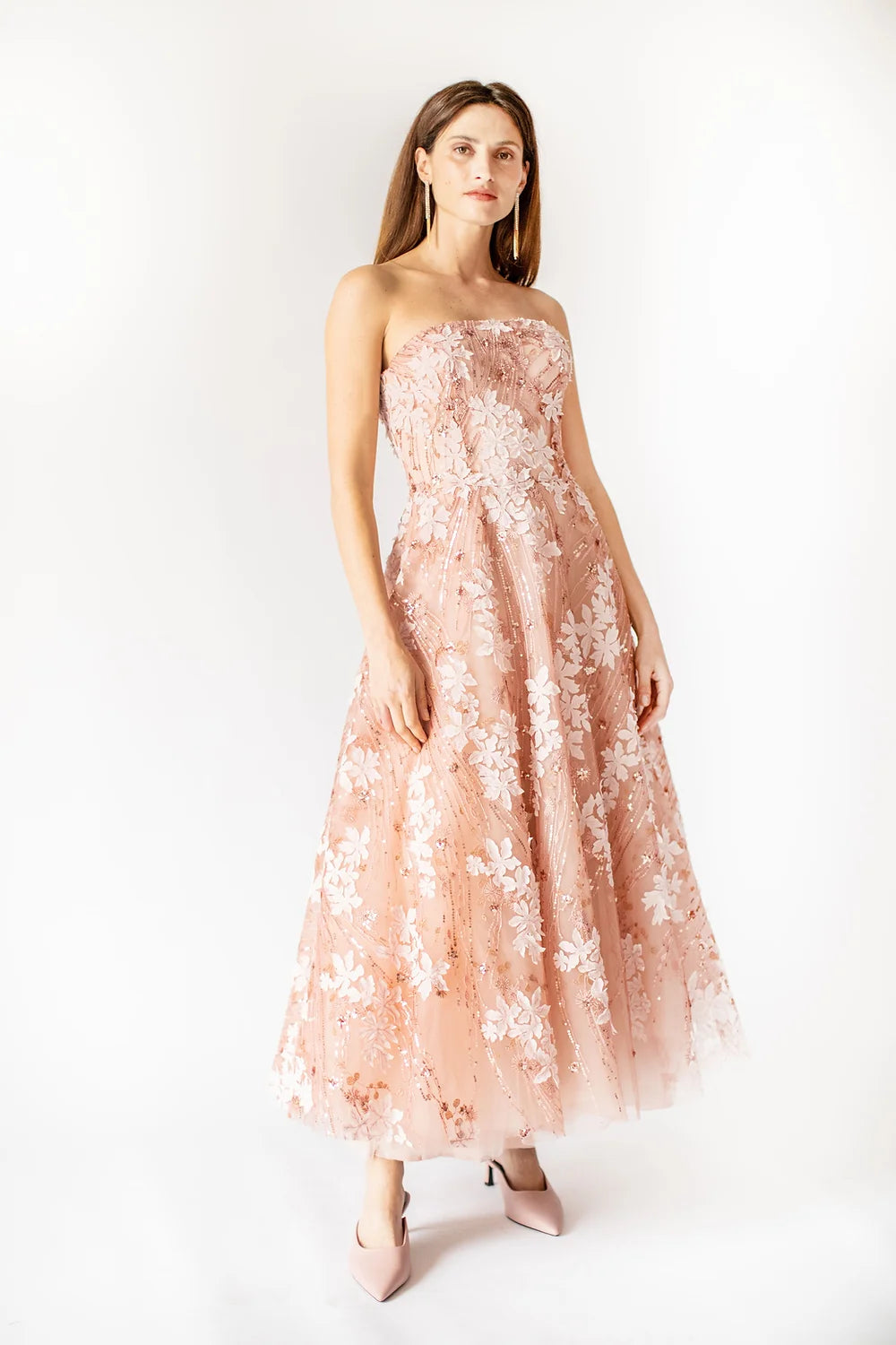 Bloom Enchantment Strapless Gown Coral - Elegant Formal Dress for Prom, Wedding & Evening Events