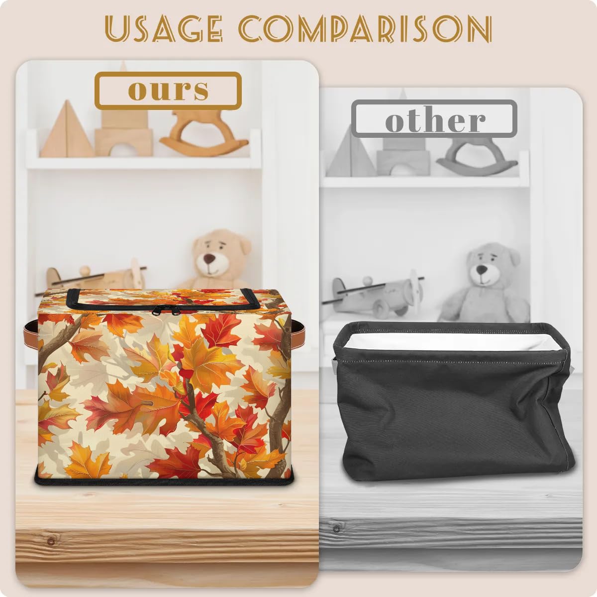Collapsible Storage Bins with Lids - Foldable Fabric Storage Cubes for Clothes, Toys, Blankets | Dustproof Stackable Organizer for Closet, Nursery & Home Organization | Fall Leaves Maple Design for Seasonal Decor