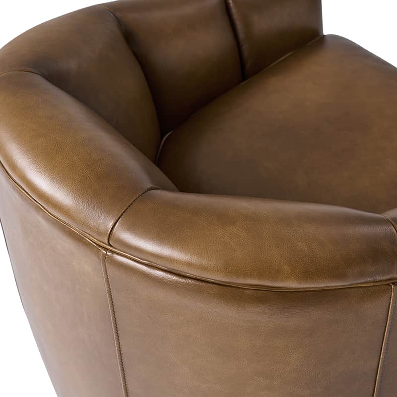 **Misha Barrel Armchair with Genuine Leather – Modern Living Room Chair for Home, Office & Lounge – Comfortable Leather Accent Chair**