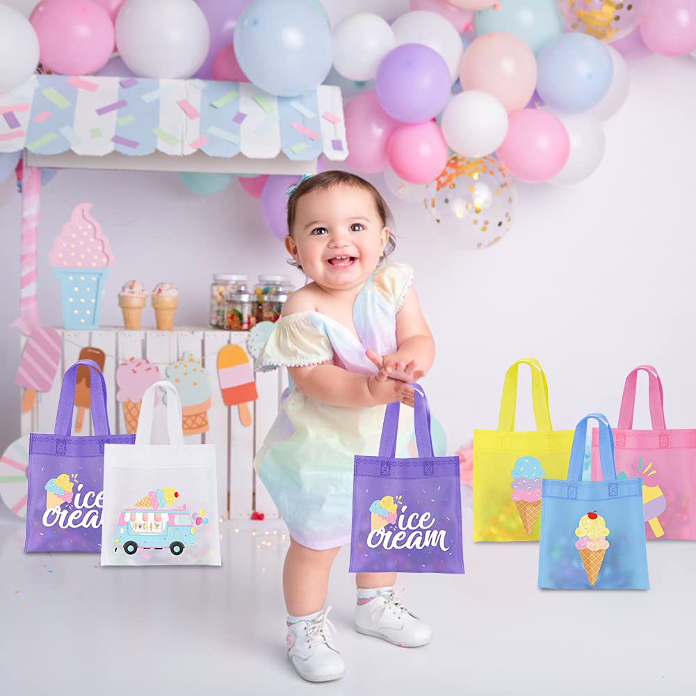20Pcs Ice Cream Party Favor Bags - Reusable Non-Woven Gift & Candy Tote Bags for Kids Birthday, Baby Shower & Summer Themed Parties - Perfect for Ice Cream Theme Decorations & Sweet Treats Storage