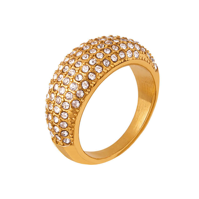 18K Gold Sparkly Pave Dome Ring for Women - Elegant Cubic Zirconia Wedding Engagement Promise Ring - Perfect for Anniversary, Valentine's Day Gift & Special Occasions