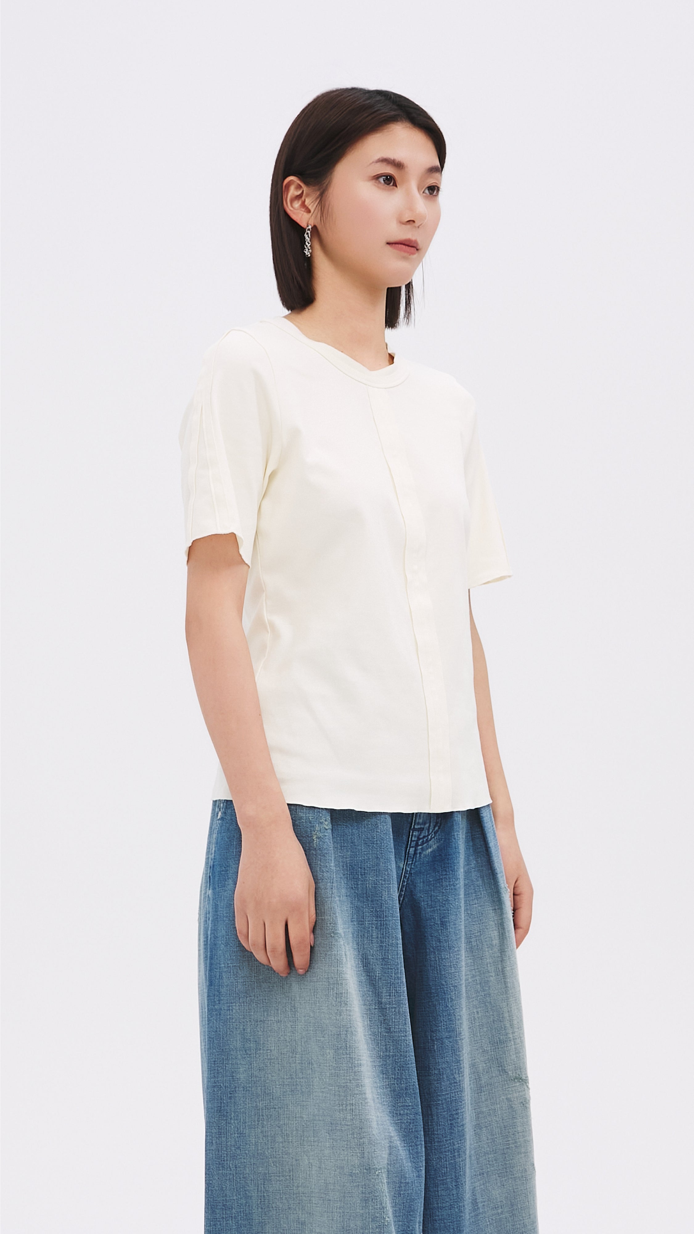 Tucks Trimmed T-Shirt for Women - Comfortable & Stylish Casual Wear - Perfect for Everyday Outfits, Work, and Relaxing at Home