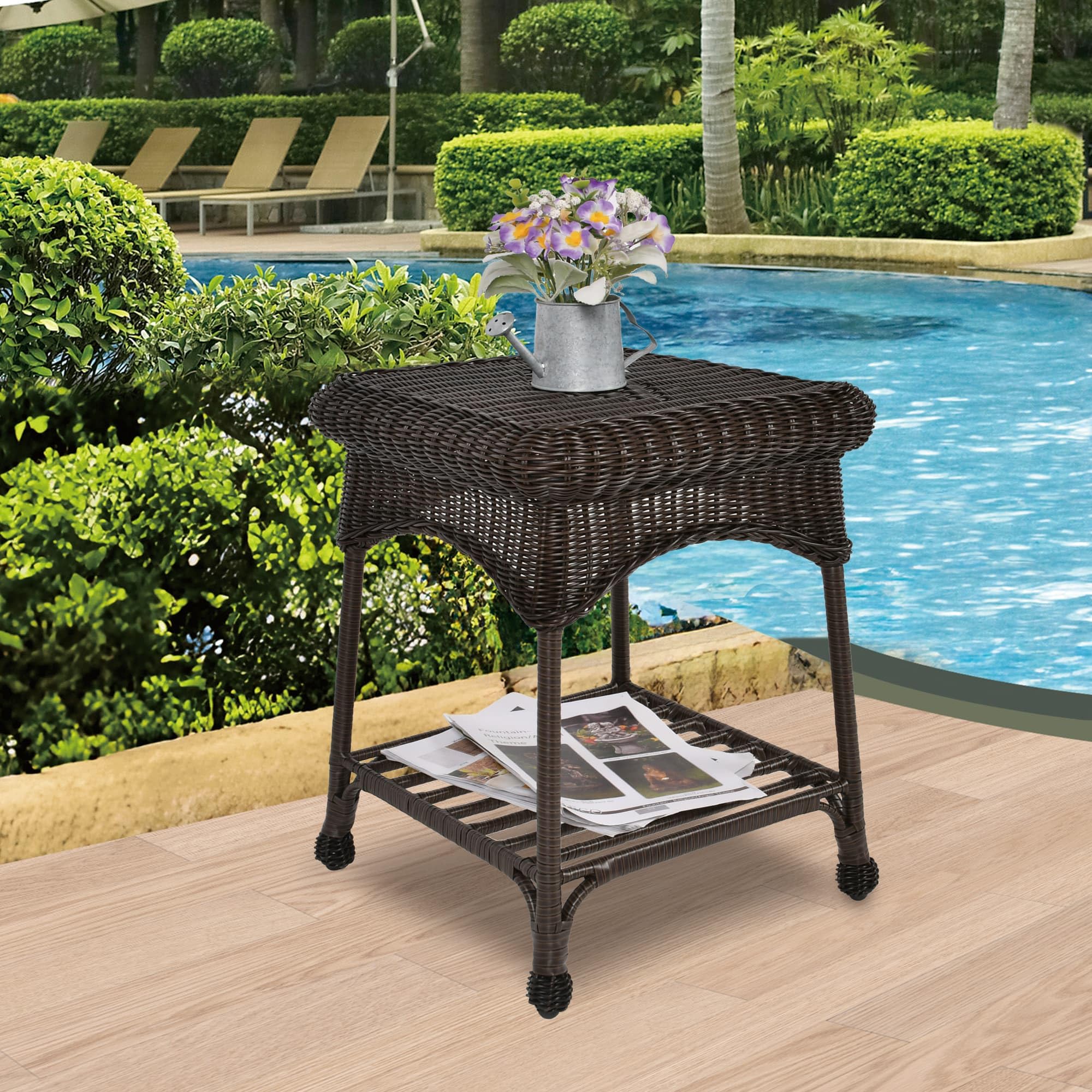 Stylish Outdoor Espresso Wicker End Table - Weather-Resistant Patio Side Table for Coffee & Drinks - Perfect for Garden, Poolside & Balcony Decor