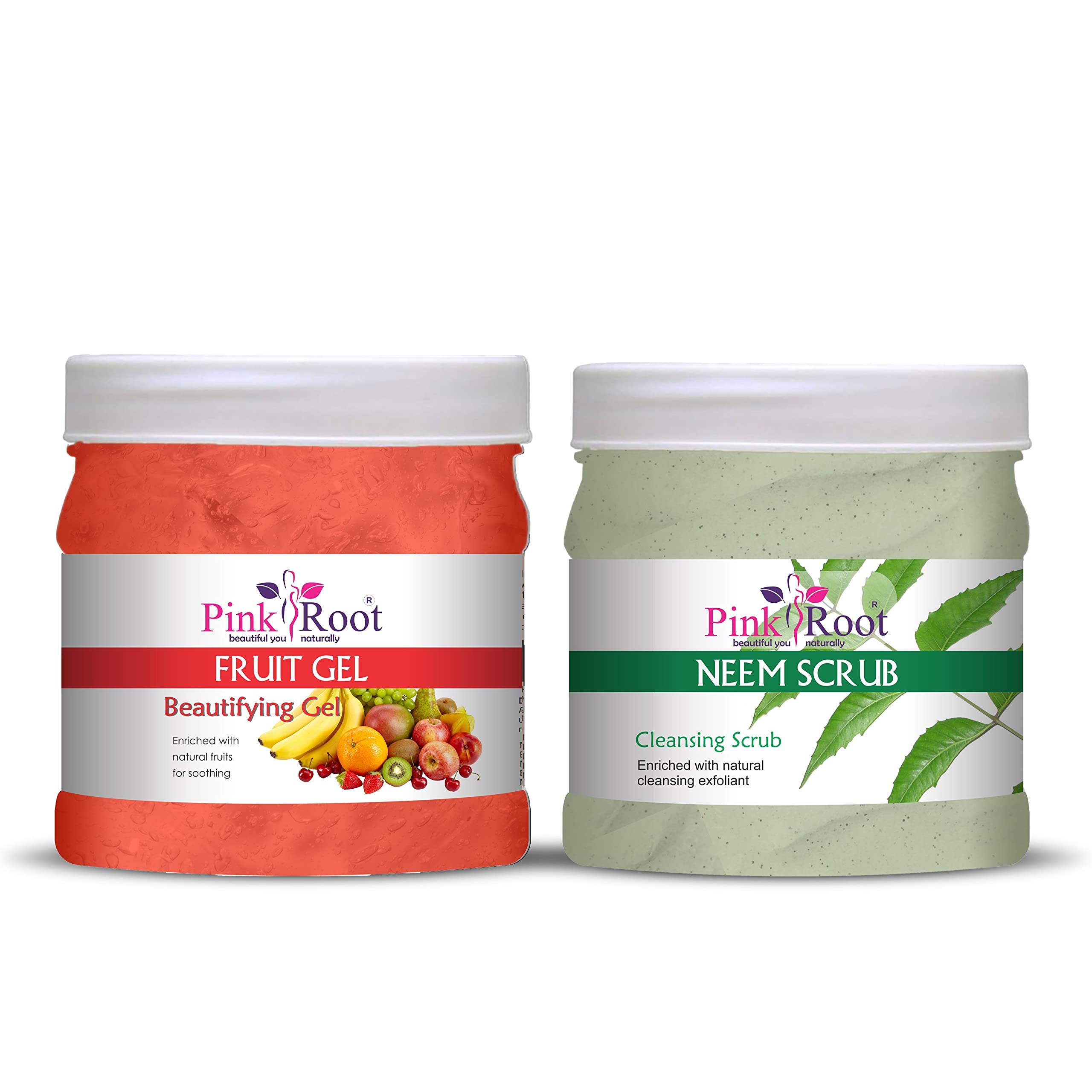 Natural Pink Root Fruit Gel & Neem Scrub Combo (500g Each) - Organic Skin Brightening & Exfoliating Treatment for Glowing Complexion | Perfect for Daily Skincare Routine & Spa Days