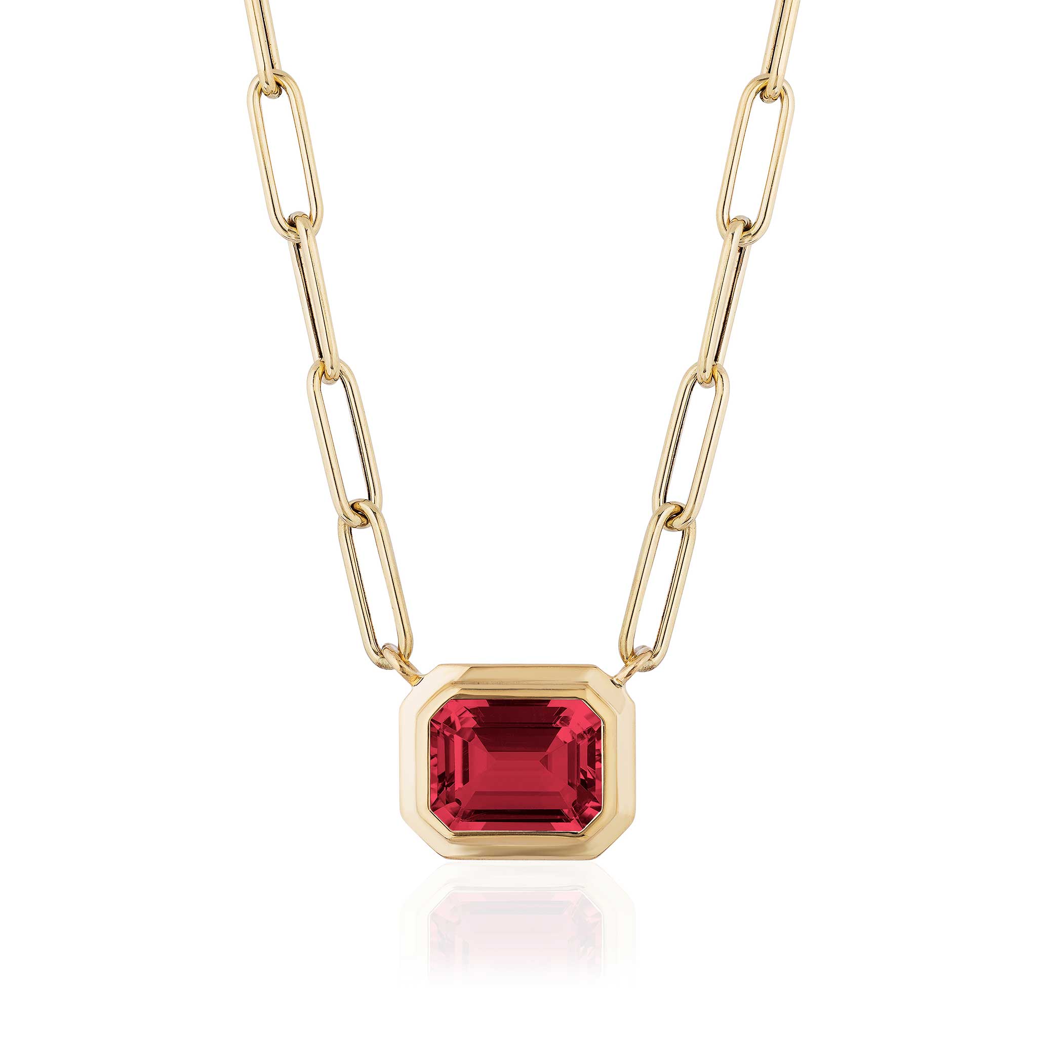 Goshwara Emerald Cut Garnet 18K Gold Pendant Necklace for Women - Elegant Fine Jewelry Gift for Birthday, Anniversary & Special Occasions
