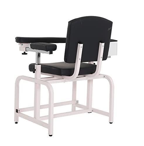 Medical Lab Blood Drawing Chair with Adjustable Padded Flip Arm & Storage Drawer - Black - Perfect for Phlebotomy Clinics, Hospitals & Diagnostic Centers