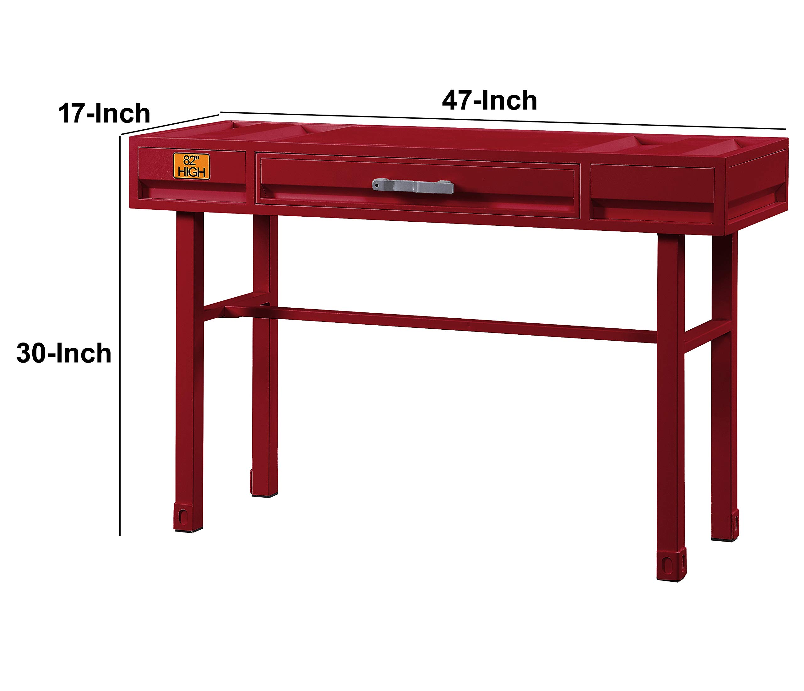 Benjara Red Industrial Style Metal and Wood 1-Drawer Vanity Desk - Compact Makeup Dressing Table for Small Spaces, Bedroom & Apartment