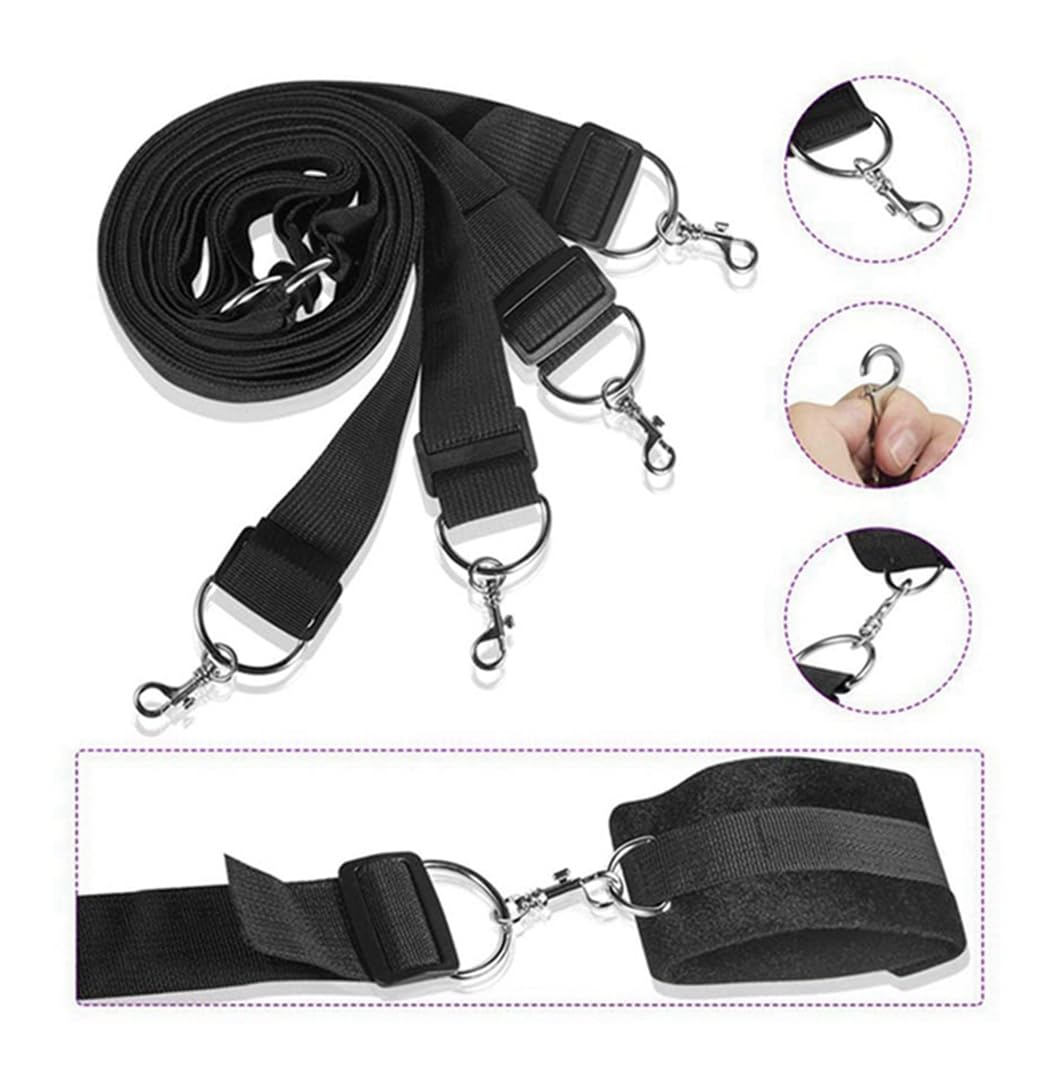 King Size Bed Bondage Restraints Kit for Couples - Under Mattress Wrist & Ankle Cuffs, Sex Tie Downs, Hand Ties & Leg Spreader Bar - Adult Play Accessories for BDSM, Role Play & Spicing Up Your Bedroom