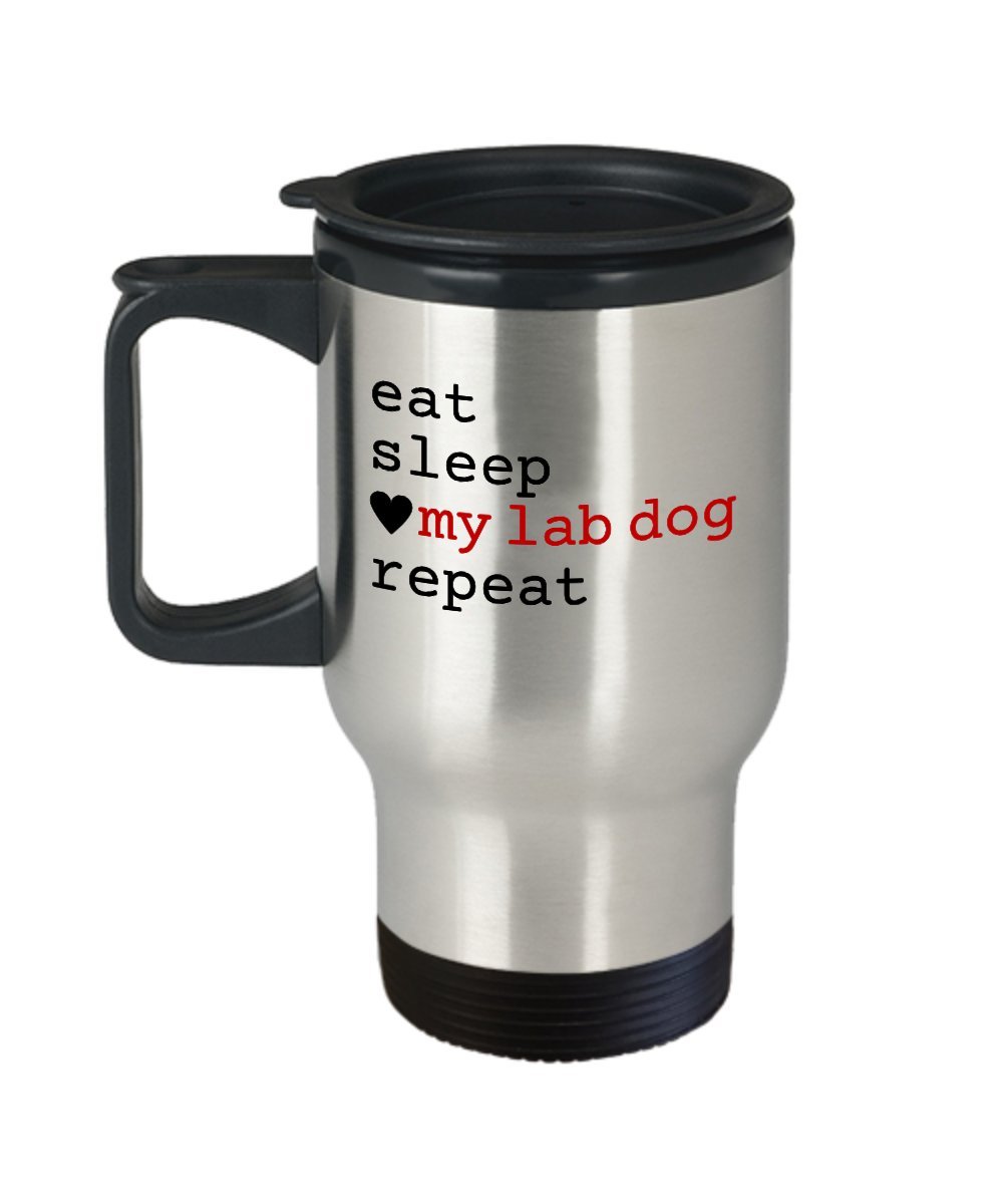 Lab Dog Travel Mug - Insulated Stainless Steel Coffee Cup with 'Eat Sleep Love My Lab Repeat' Design - Perfect Gift for Lab Lovers, Dog Owners & Coffee Enthusiasts - Great for Hiking, Commuting & Office Use