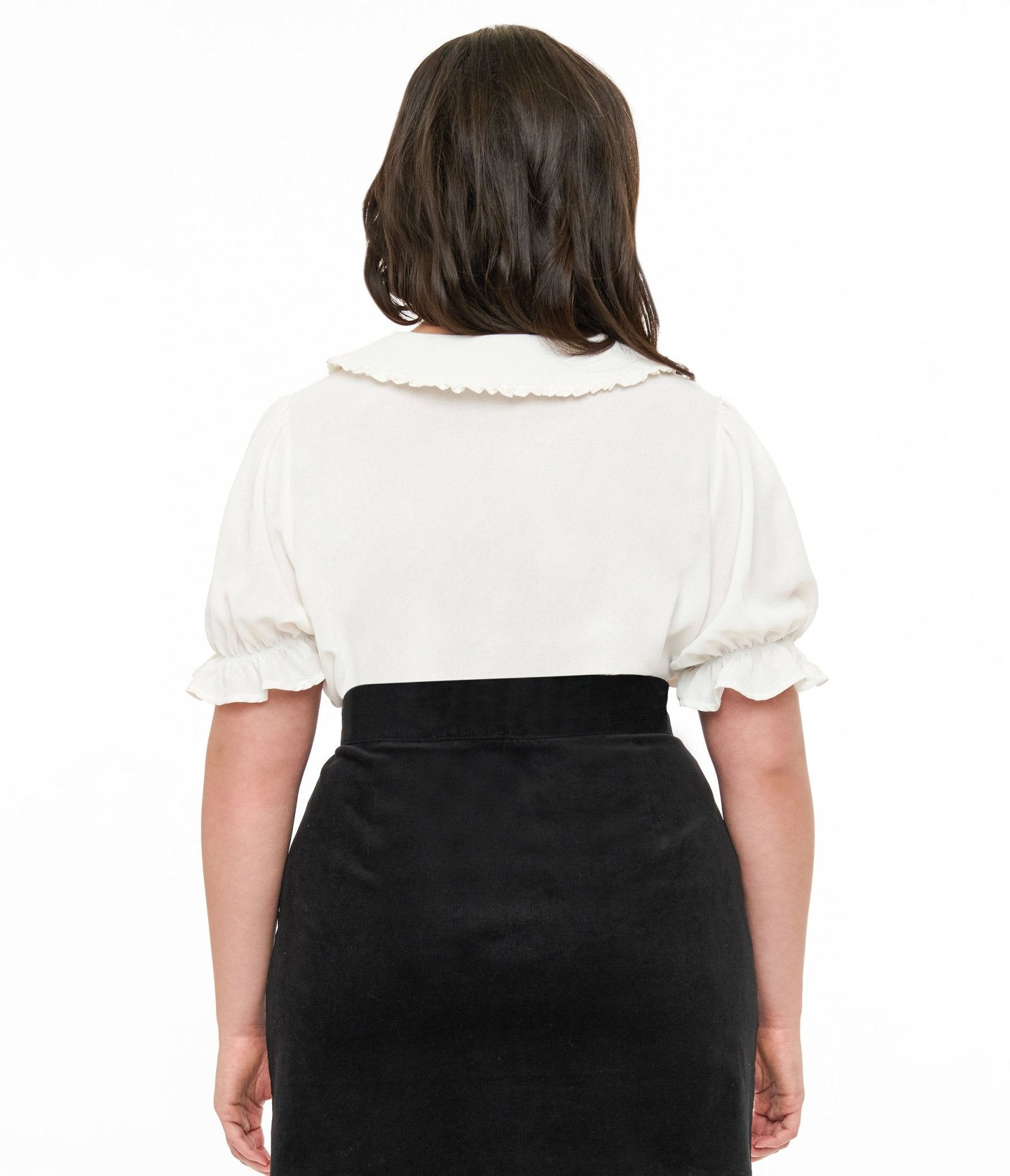 Smak Parlour Plus Size Ivory Puff Sleeve Blouse for Women - Elegant Flowy Tops for Work, Party & Special Occasions