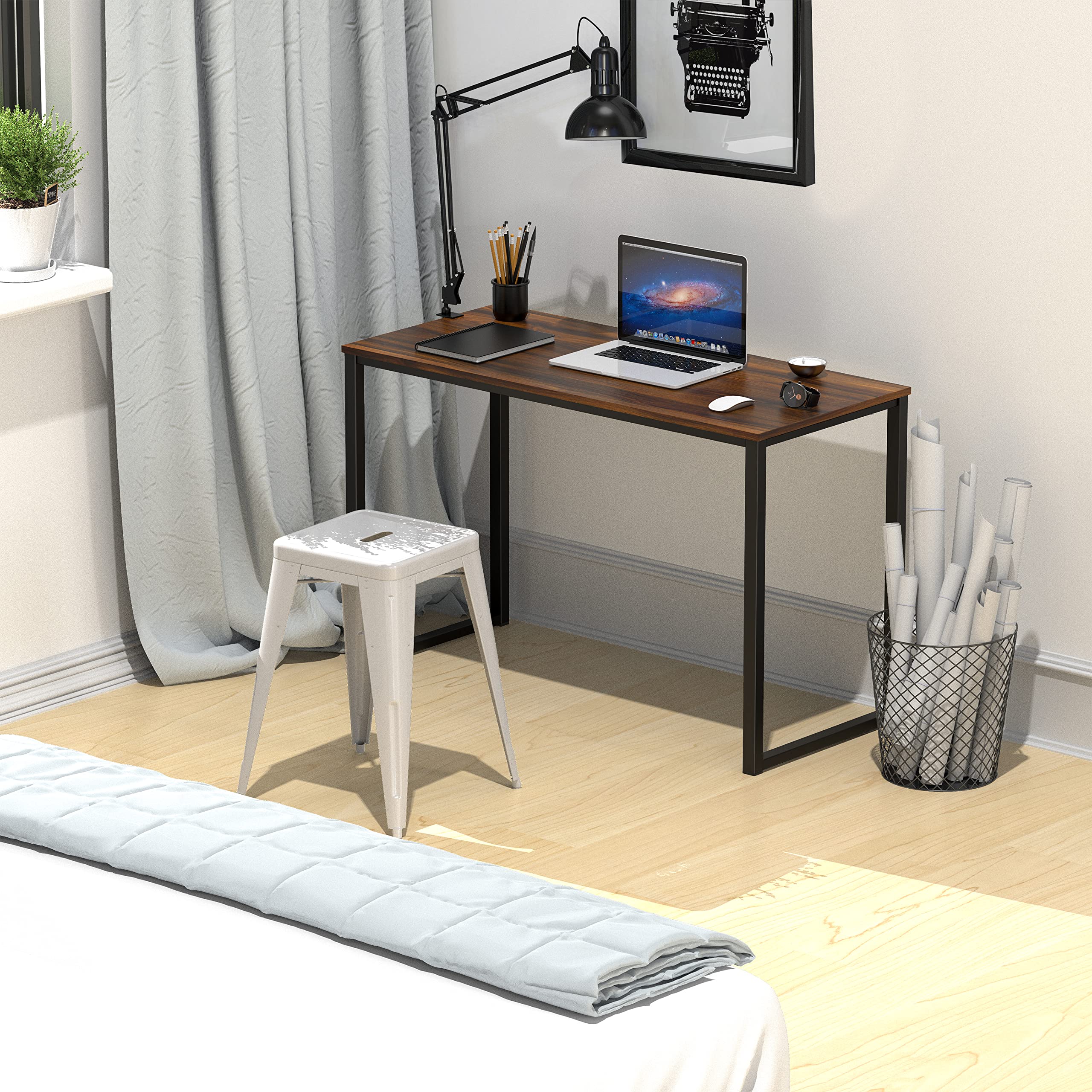 SHW Mission 32-Inch Home Office Computer Desk, Walnut Finish - Modern Writing Desk for Small Spaces, Perfect for Remote Work, Study & Gaming