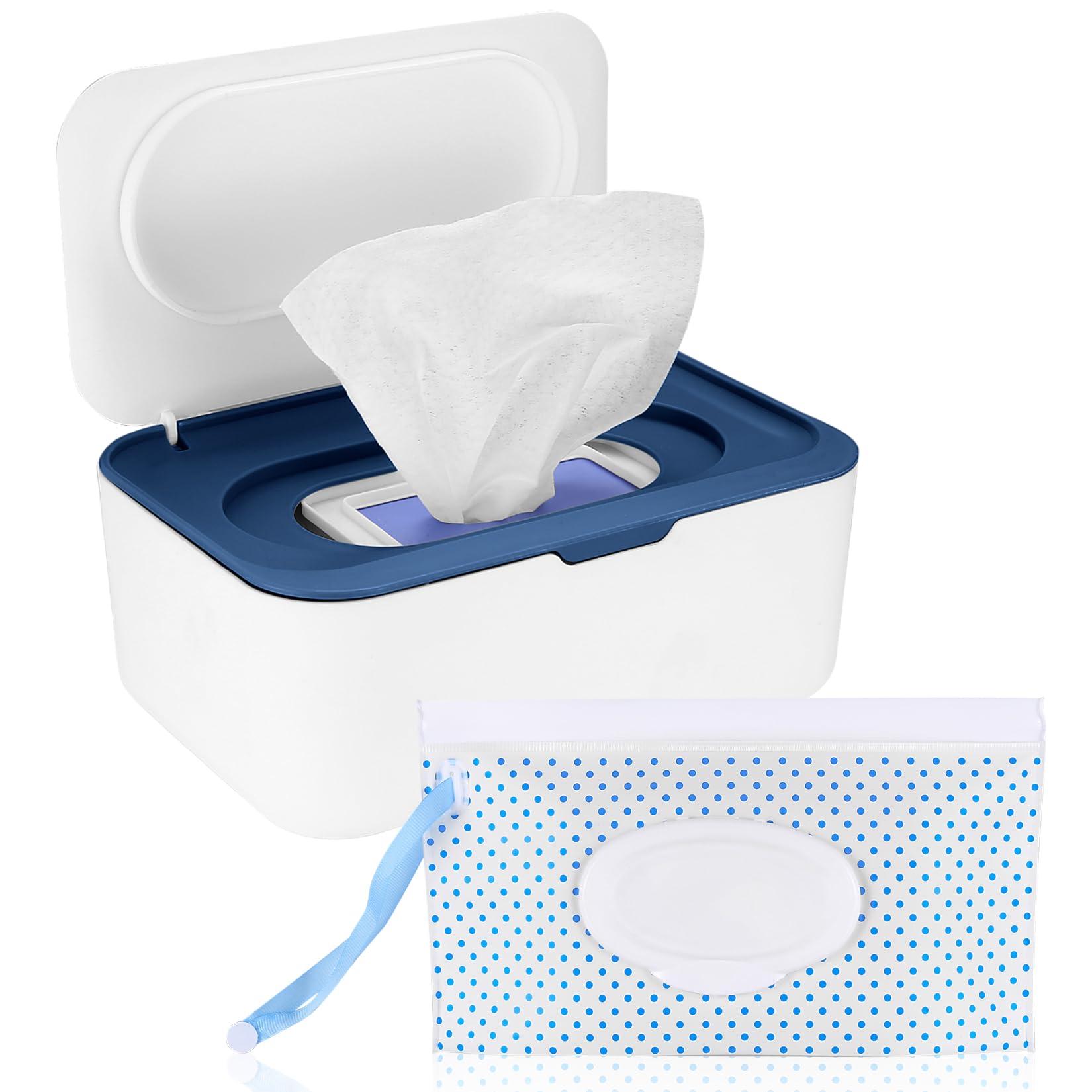**Blue Wet Wipes Dispenser Box with Lid - Dustproof Napkin & Toilet Tissue Storage Holder for Baby Wipes, Home, Office Desk - Includes Mask Storage Organizer Case (Perfect for Nursery, Bathroom & Travel)**