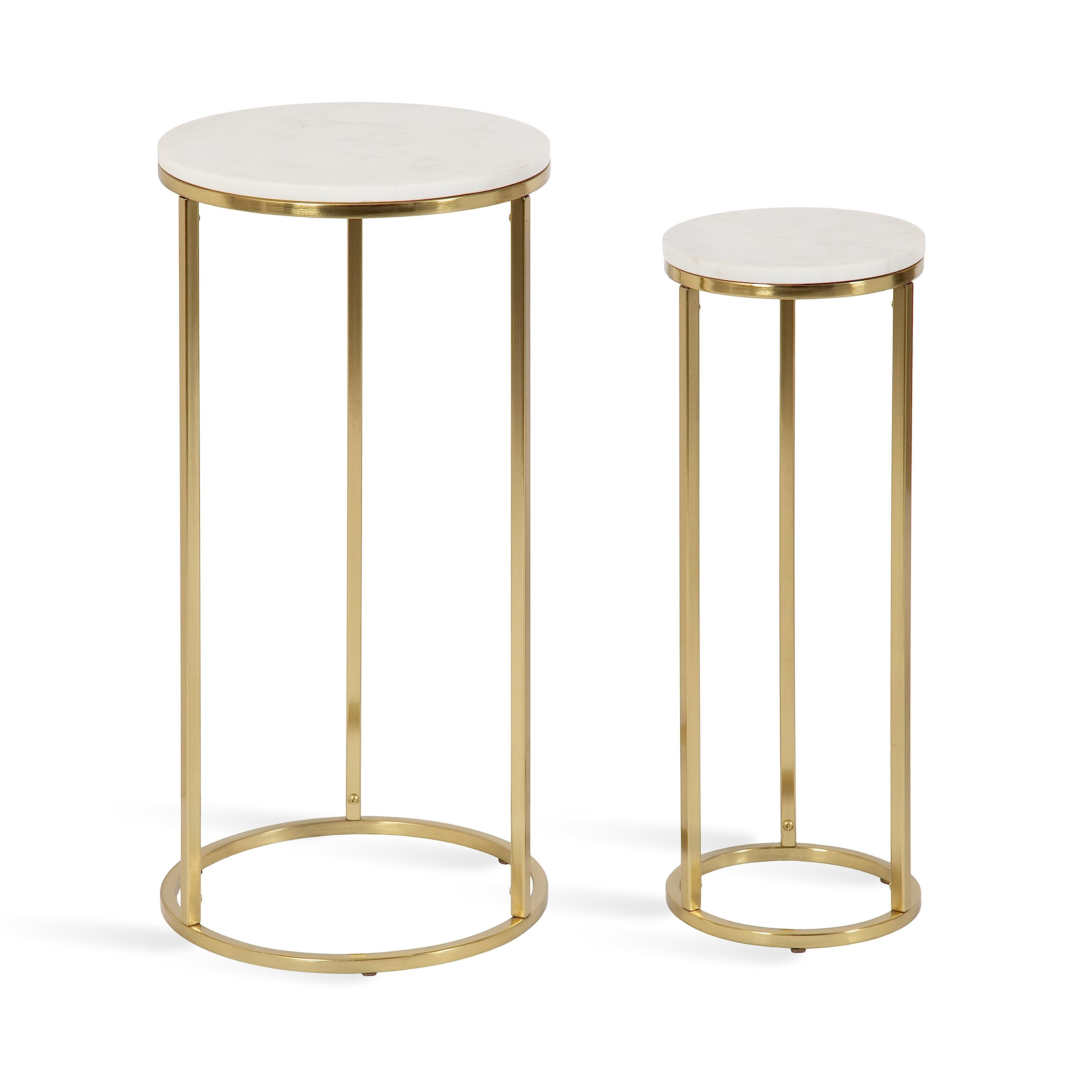 Kate & Laurel Udorie Modern Nesting Table Set - 2-Piece White & Gold Side Tables with Marble Tops (12x25 Inches) | Space-Saving Accent Tables for Living Room, Bedroom & Small Apartments