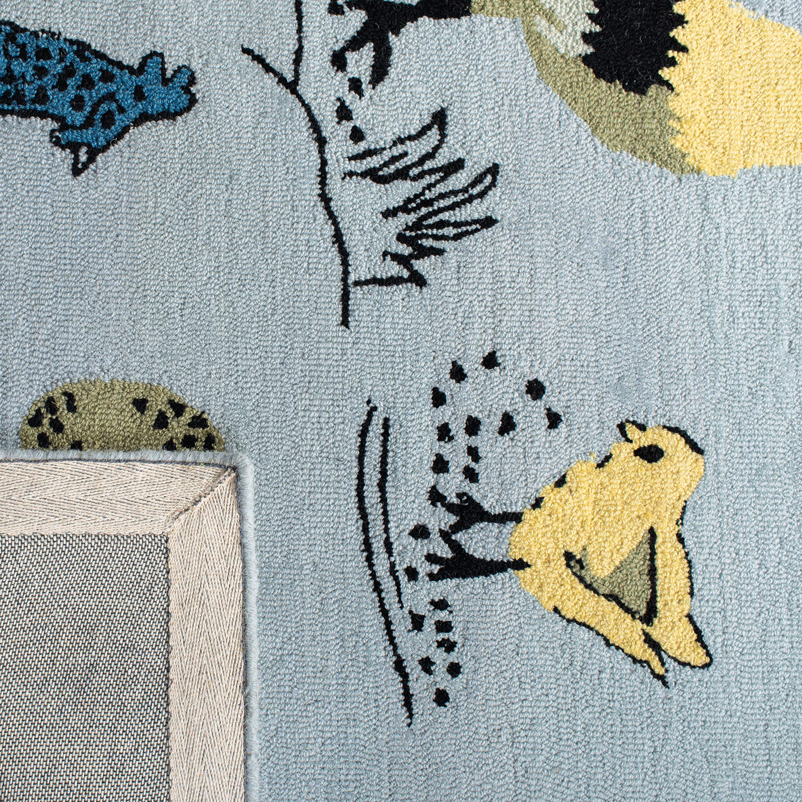 SAFAVIEH Handmade Wool Area Rug 5' x 8' - Blue & Yellow Country Design, Non-Shedding & Durable for High Traffic Areas | Perfect for Living Room, Bedroom, Office & Entryway Decor (NOV322M)