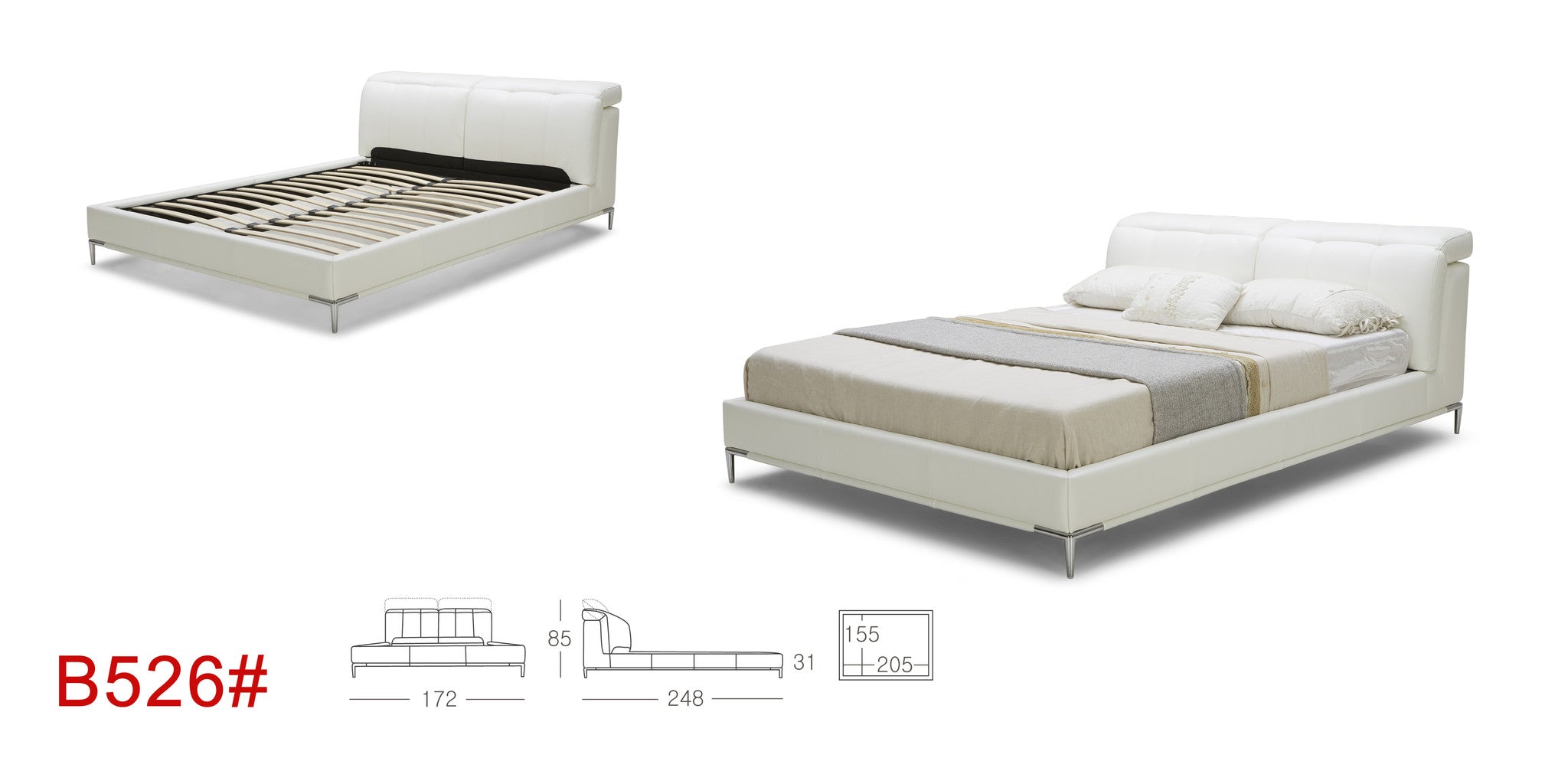 EMF KTOUCH B526 Modern Upholstered Platform Bed with Adjustable Headrests - Queen Size Bed Frame for Bedroom, Guest Room & Small Spaces - Easy Assembly & Sturdy Support