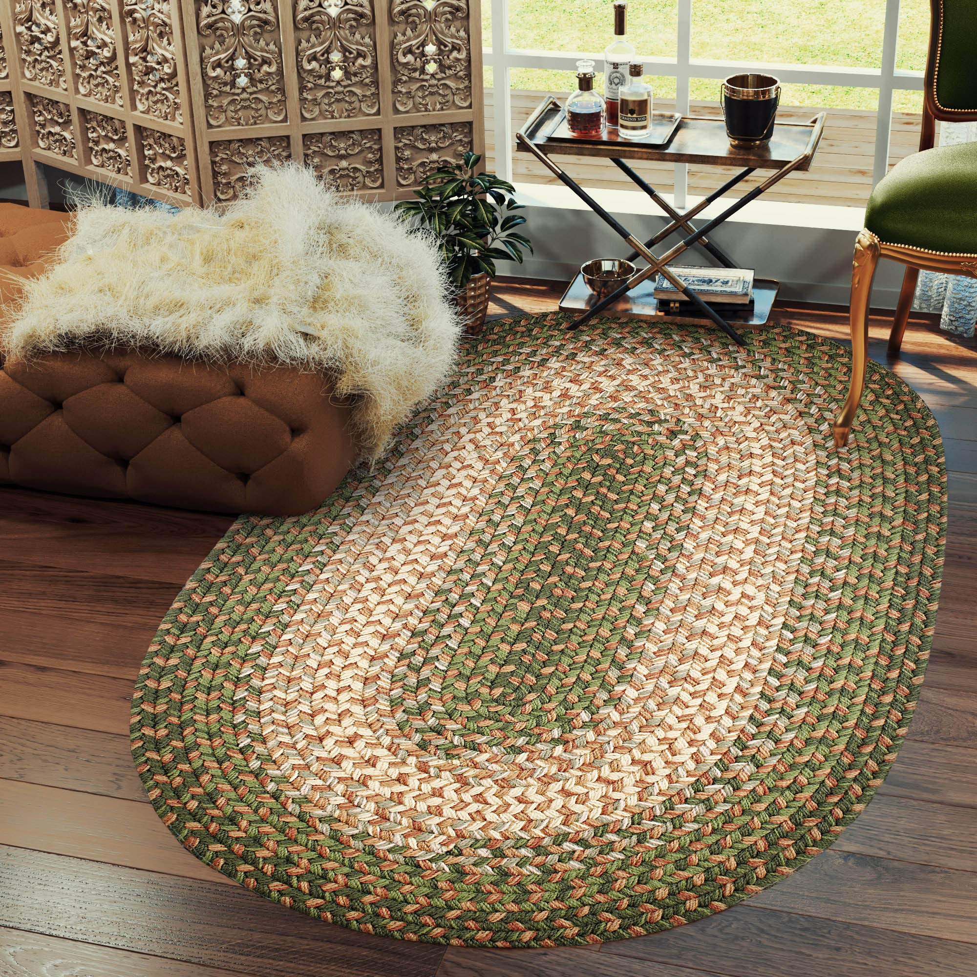 Super Soft 2' x 8' Oval Braided Area Rug - Herb Garden Design Primitive Decor for Indoor/Outdoor Use - Woven Runner Carpet Perfect for Hallways, Kitchens & Patios