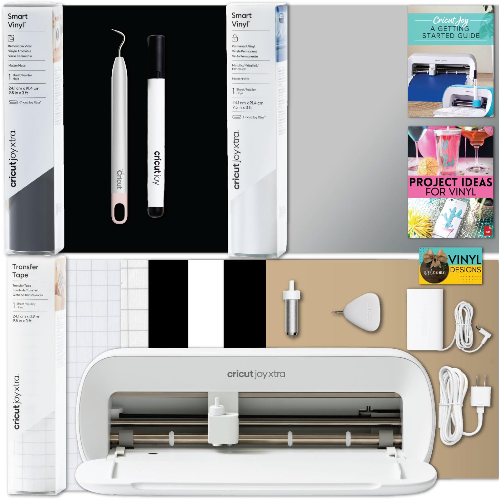 Cricut Joy Xtra Cutting Machine Bundle with Smart Vinyl Rolls, Transfer Tape & Weeder Tool - Beginner-Friendly DIY Craft Kit for Vinyl Projects, Home Decor & Personalized Gifts - Perfect for Scrapbooking, T-Shirt Designs & Crafting Enthusiasts