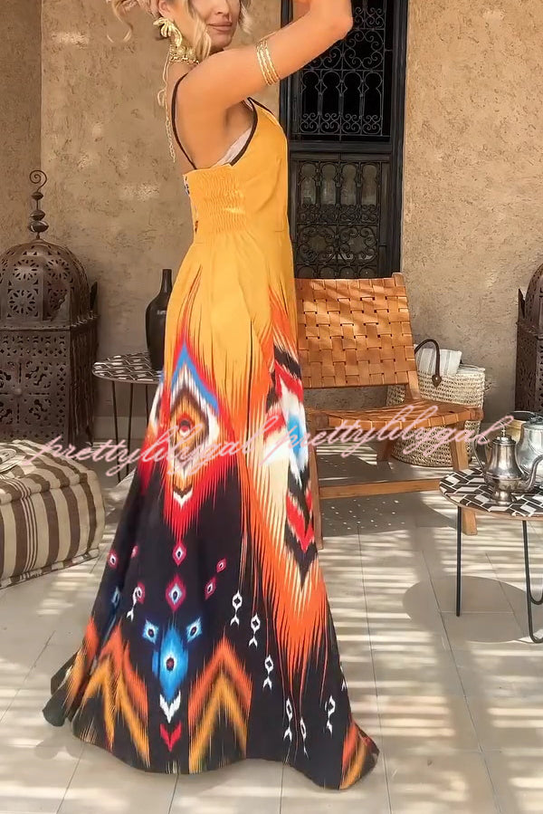 Stylish Printed V-Neck Maxi Dress with Suspenders - Perfect for Casual Outings, Beach Vacations & Summer Parties